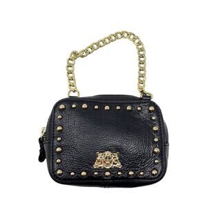 Juicy Couture Black Gold Studded Mini Purse Chainlink Strap Zip Around Leather